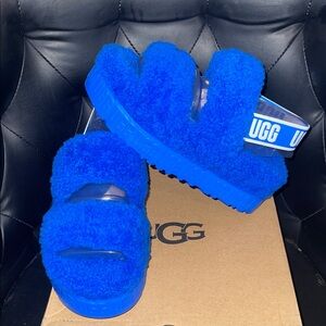 UGG Royal Blue Fluffy Slides Brand New‼️
